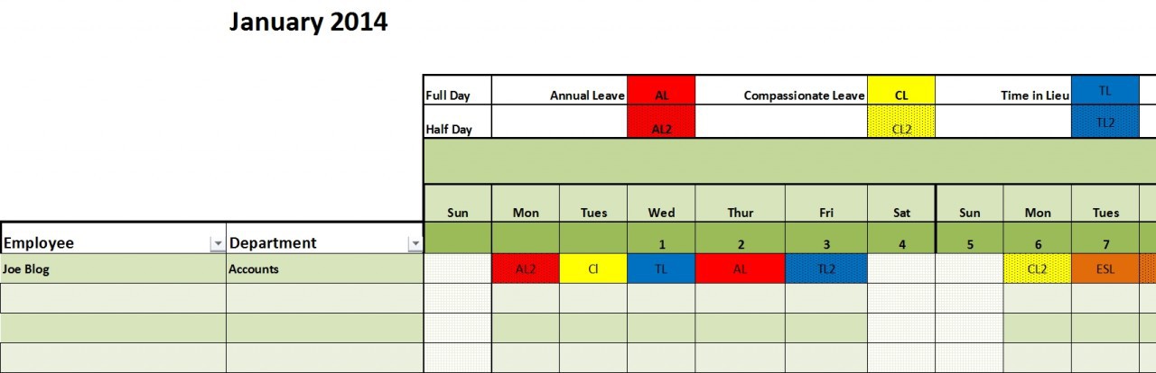 Staff Annual Leave Calendar Excel Template