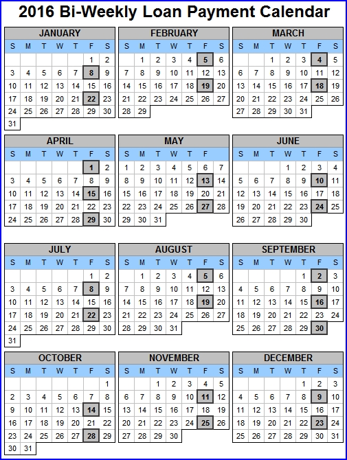 BiWeekly Payroll Calendar 2016