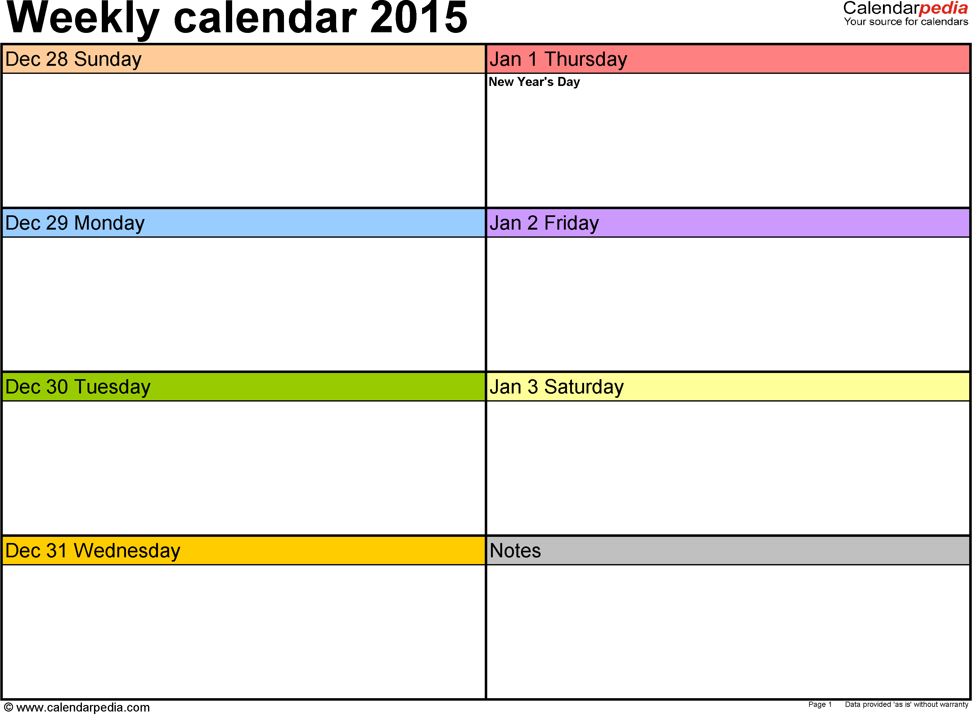 Free Printable Weekly Calendar Templates 2015