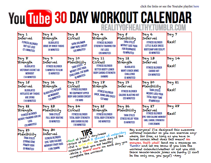 15 Minute January Workout Calendar 2020 for Women