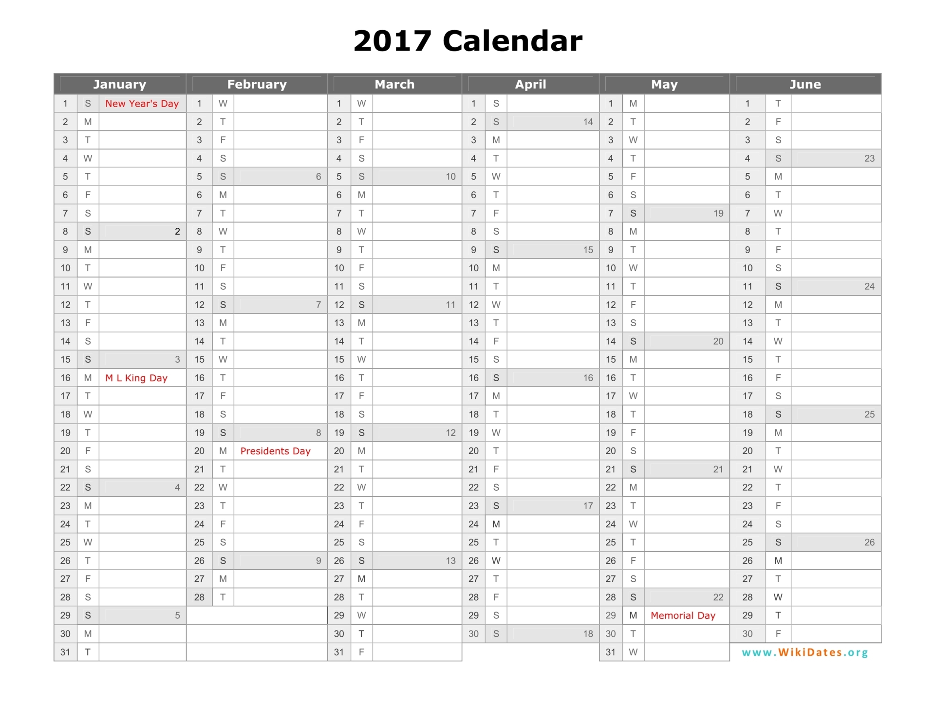 2017 Calendar Printable Word