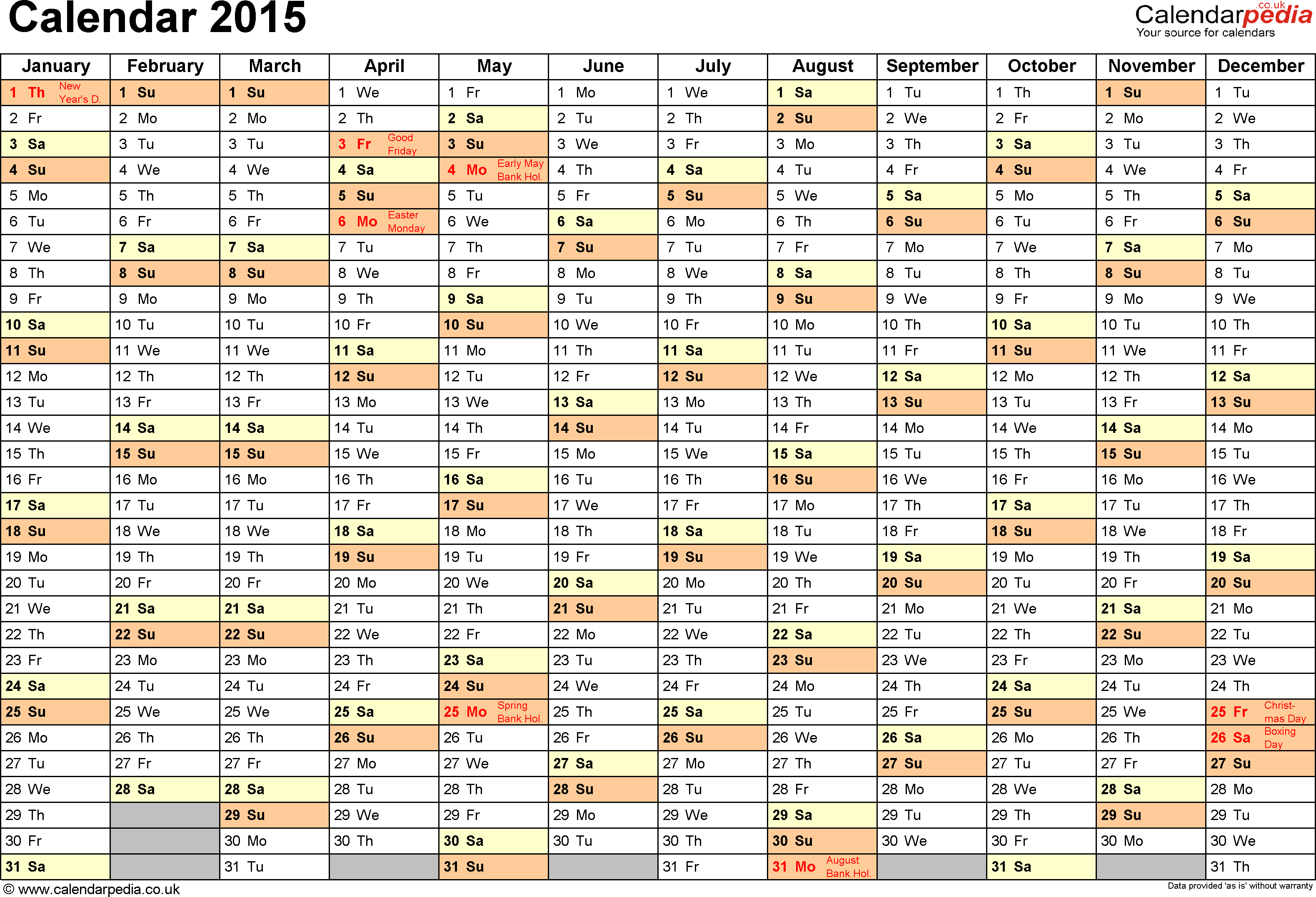2015 Year Planner Template