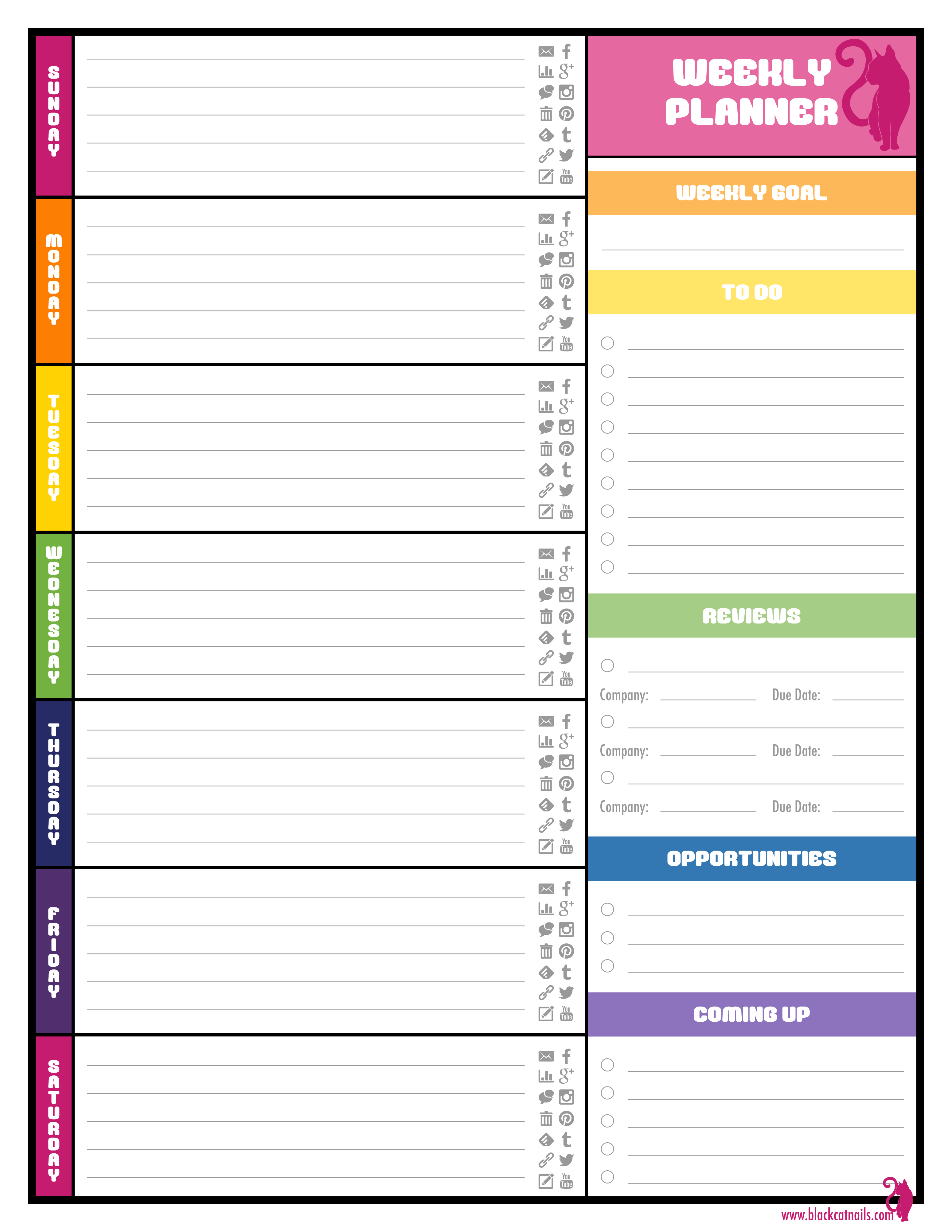 Printable Weekly Planner Calendar Template