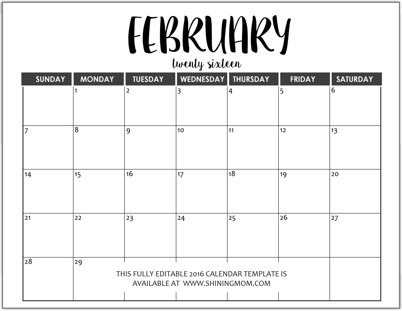 Monthly Calendar Templates Free Editable  Calendar Template 2018