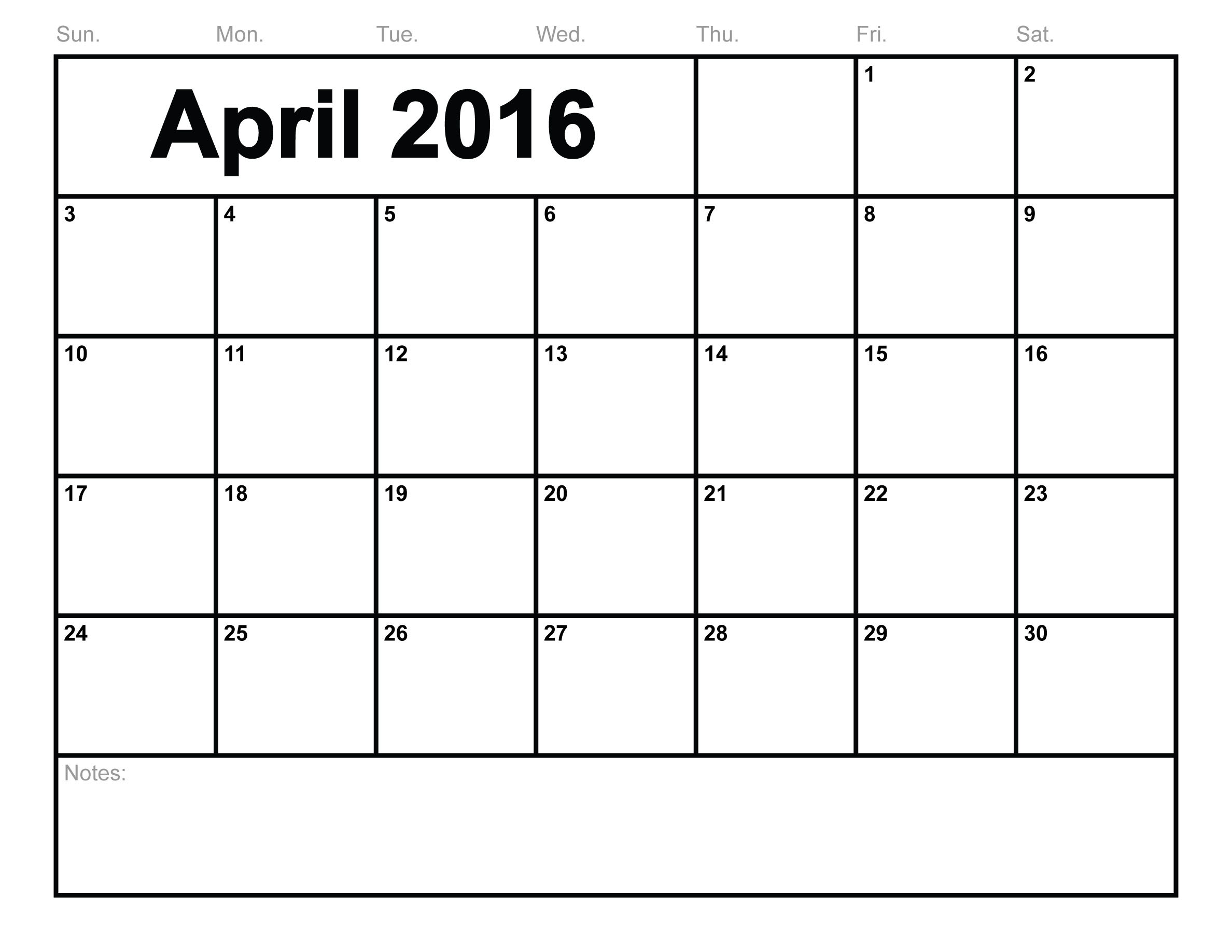 April 2016 Calendar Printable Org