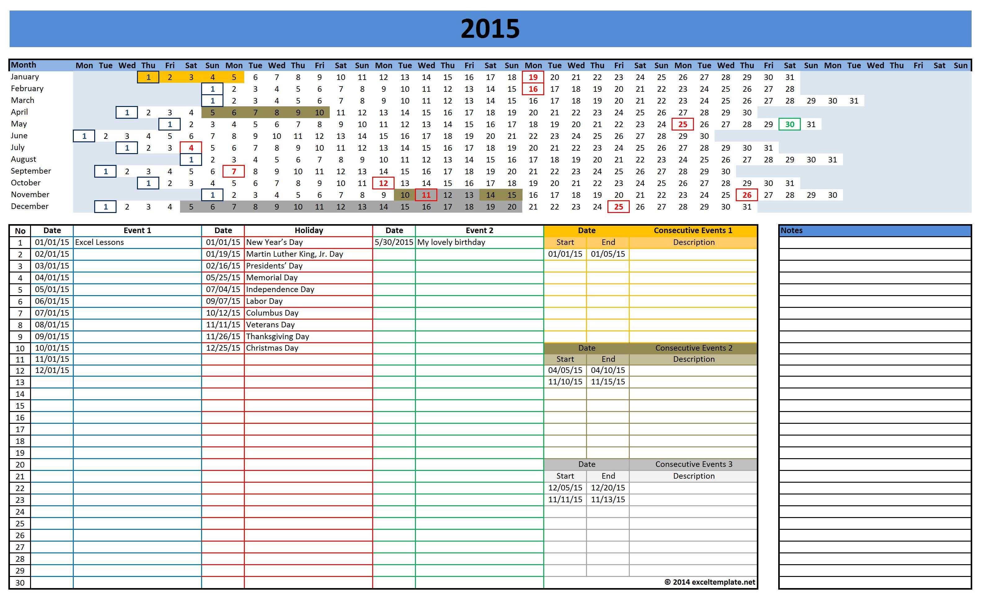 2016 Calendars | Excel Templates