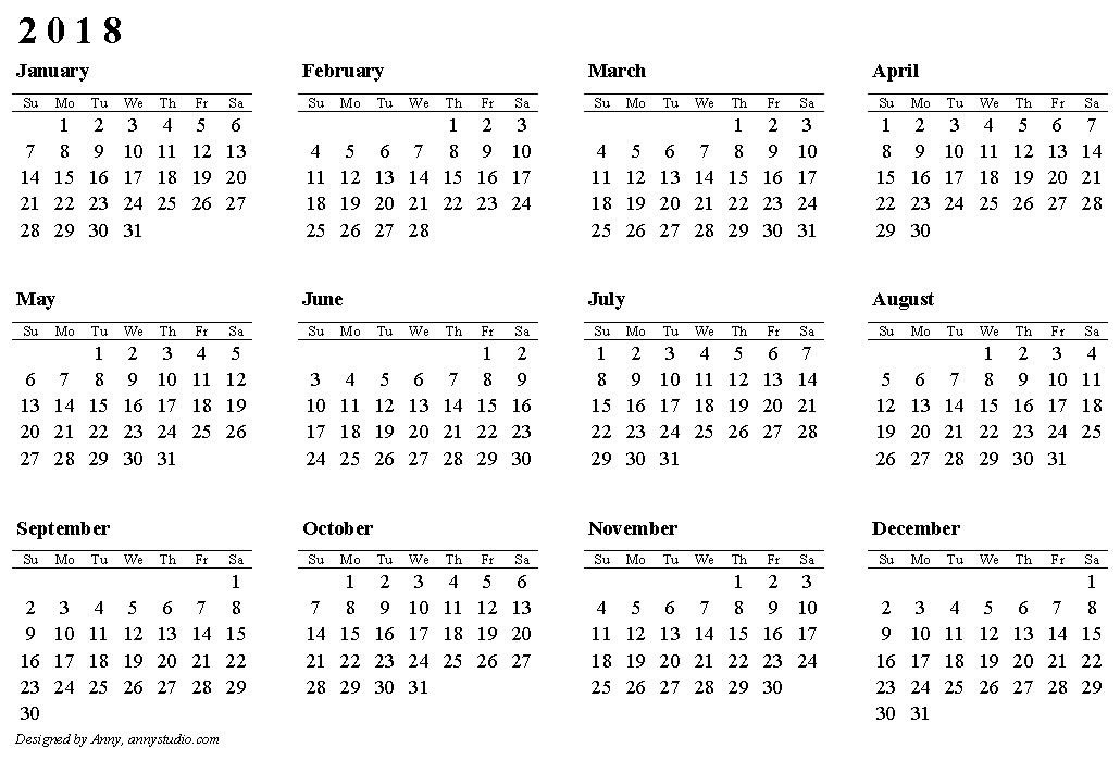 Free printable Calendars and Planners 2017, 2018 and 2019