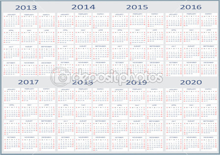 New year 2013, 2014, 2015, 2016, 2017, 2018, 2019, 2020 Calendars 