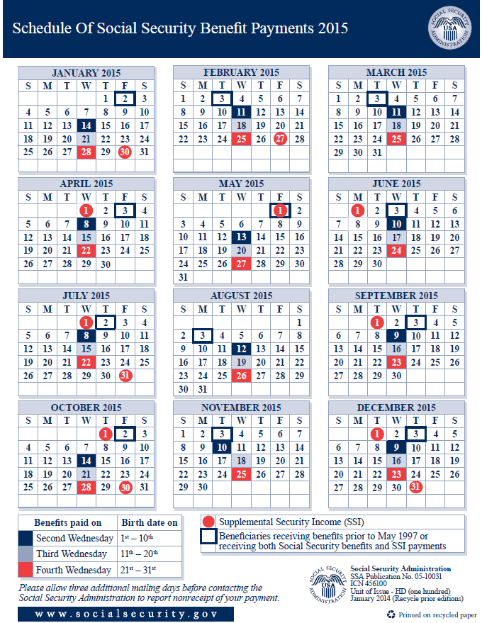 A Printable Pdf Schedule Of Social Security Payments Calendar