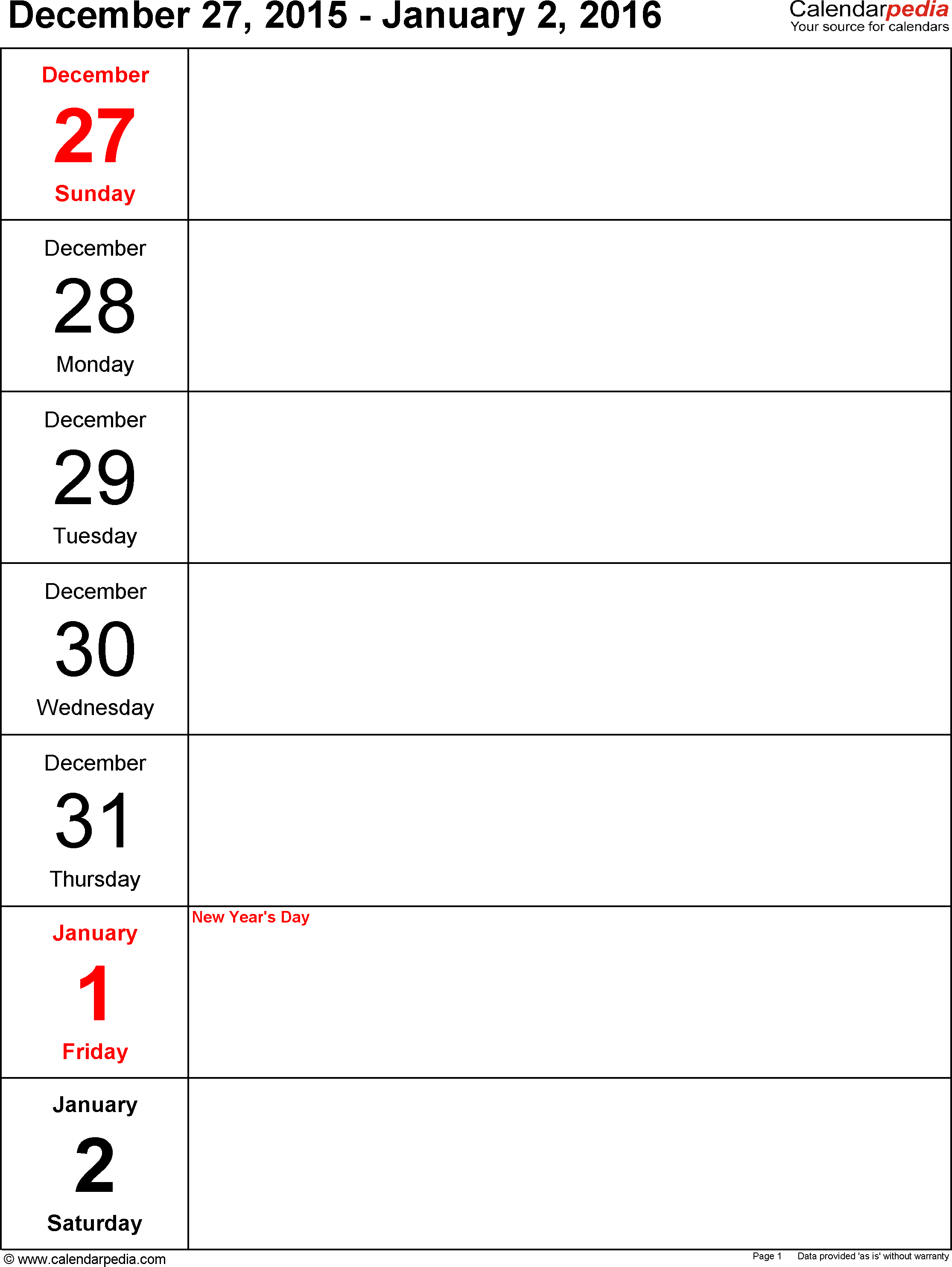 weekly blank calendar