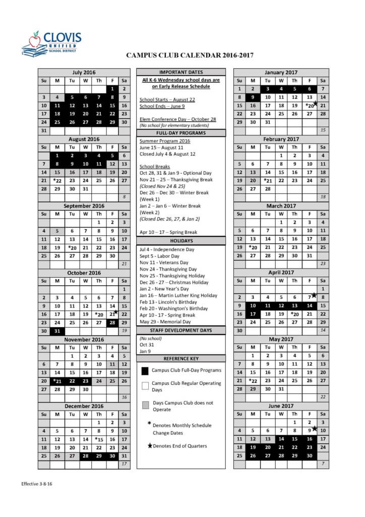 Clovis Unified Calendar For 2018 Calendar Template 2019