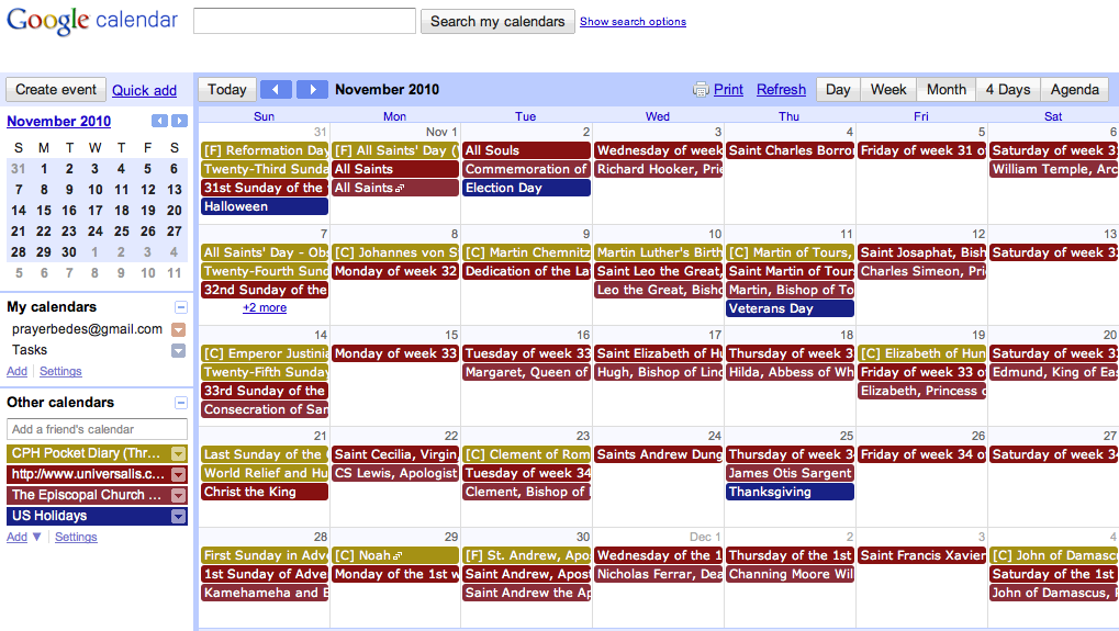 church calendar template