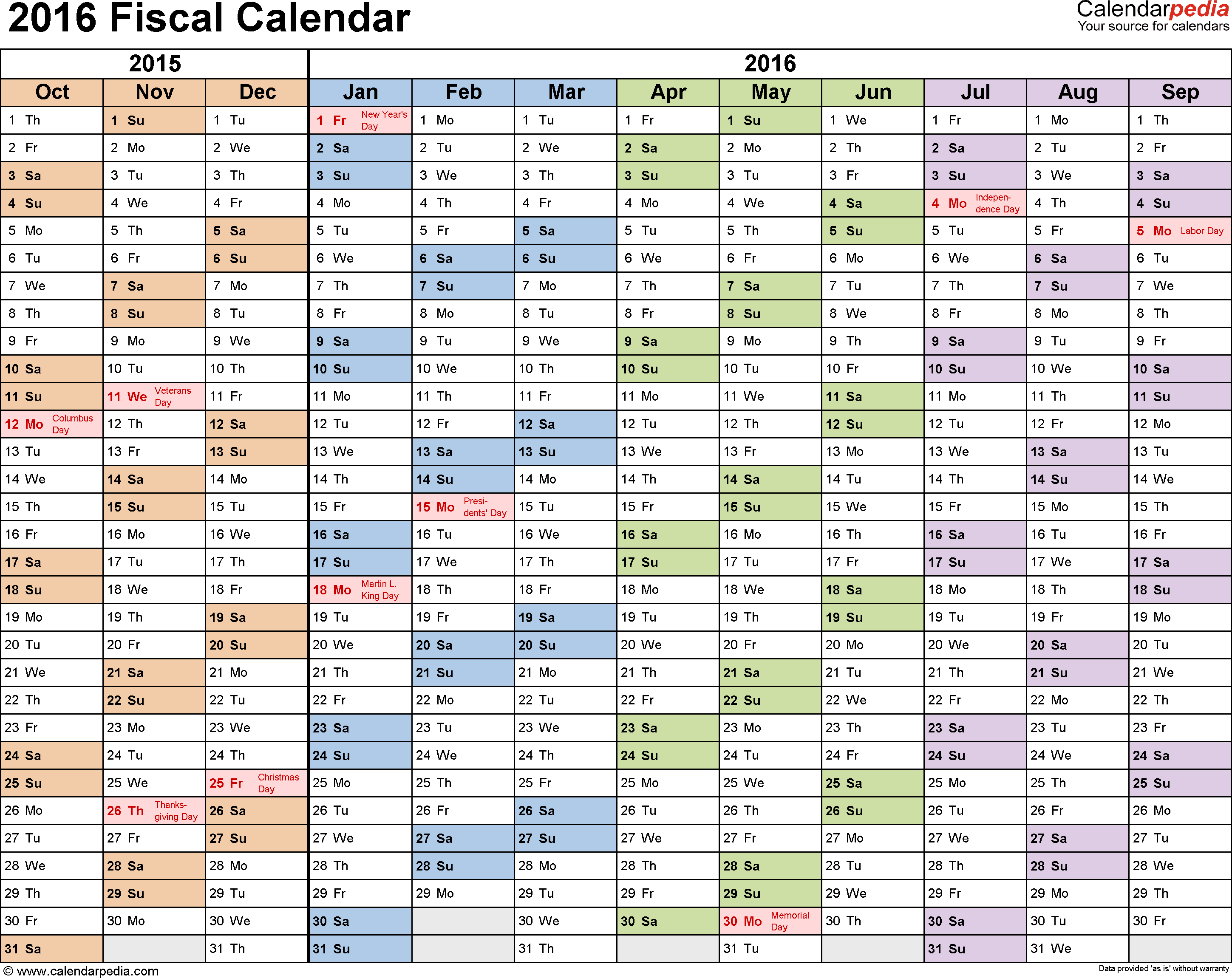accounting calendar 2015