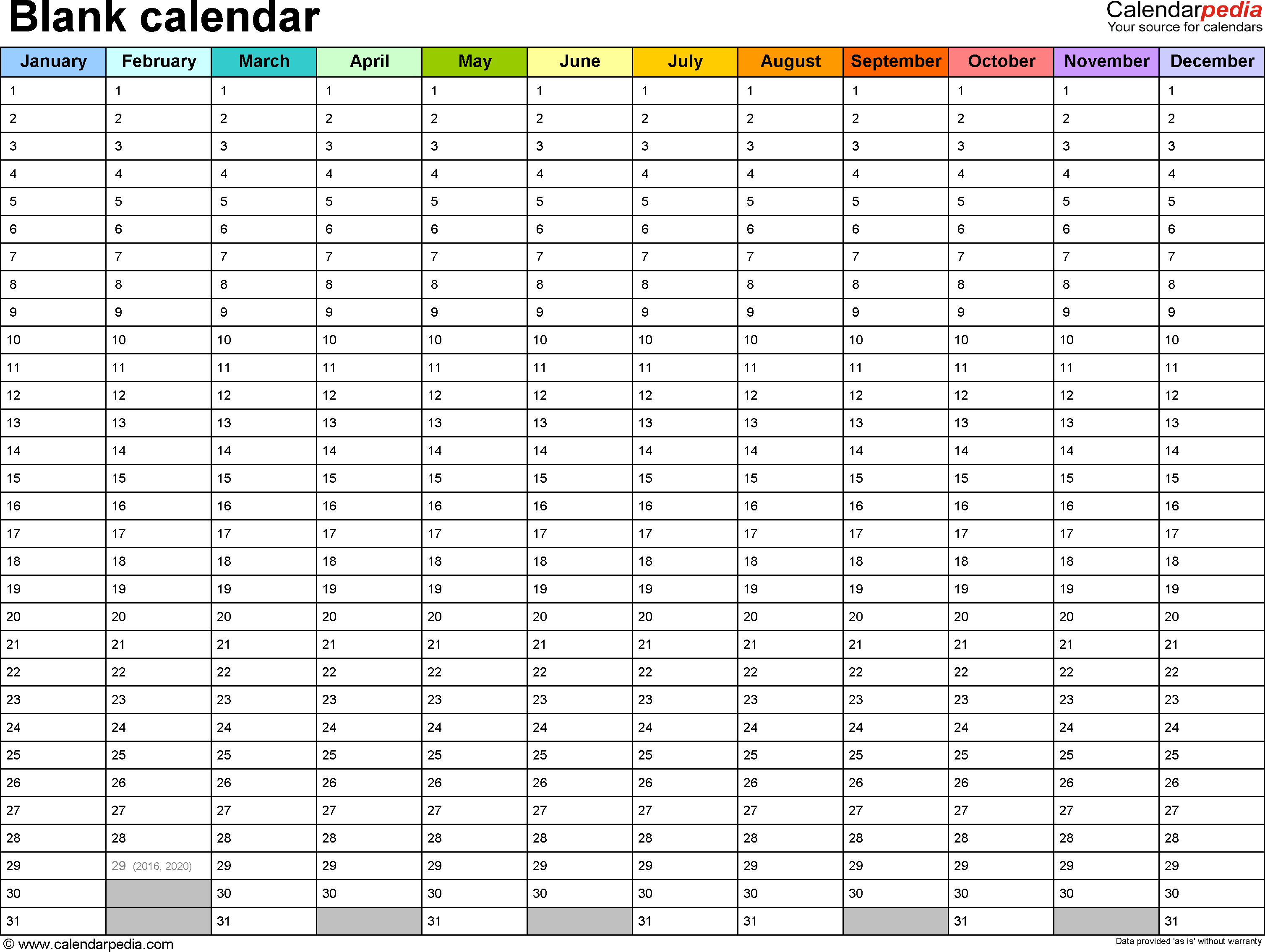 blank yearly calendar grids on one sheet blank calendar OLhMjC
