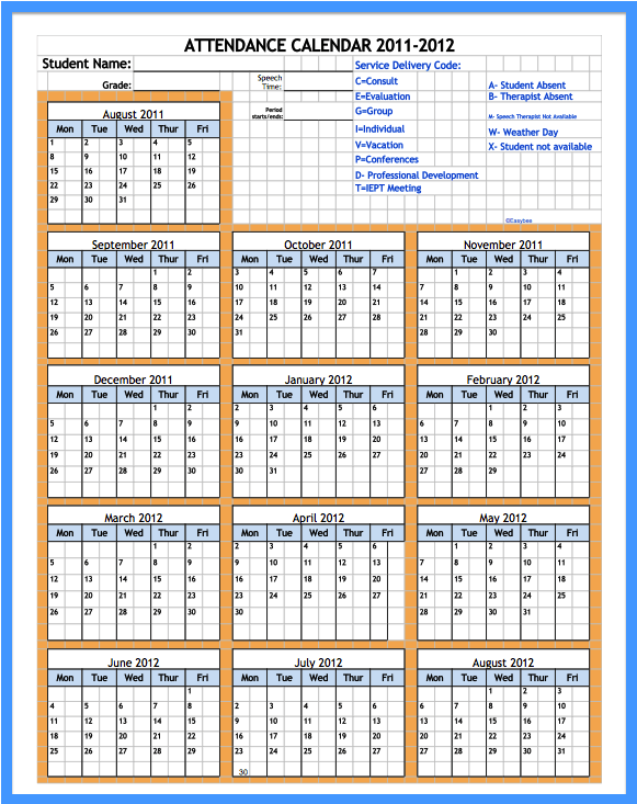 attendance calendar 2018 printable
