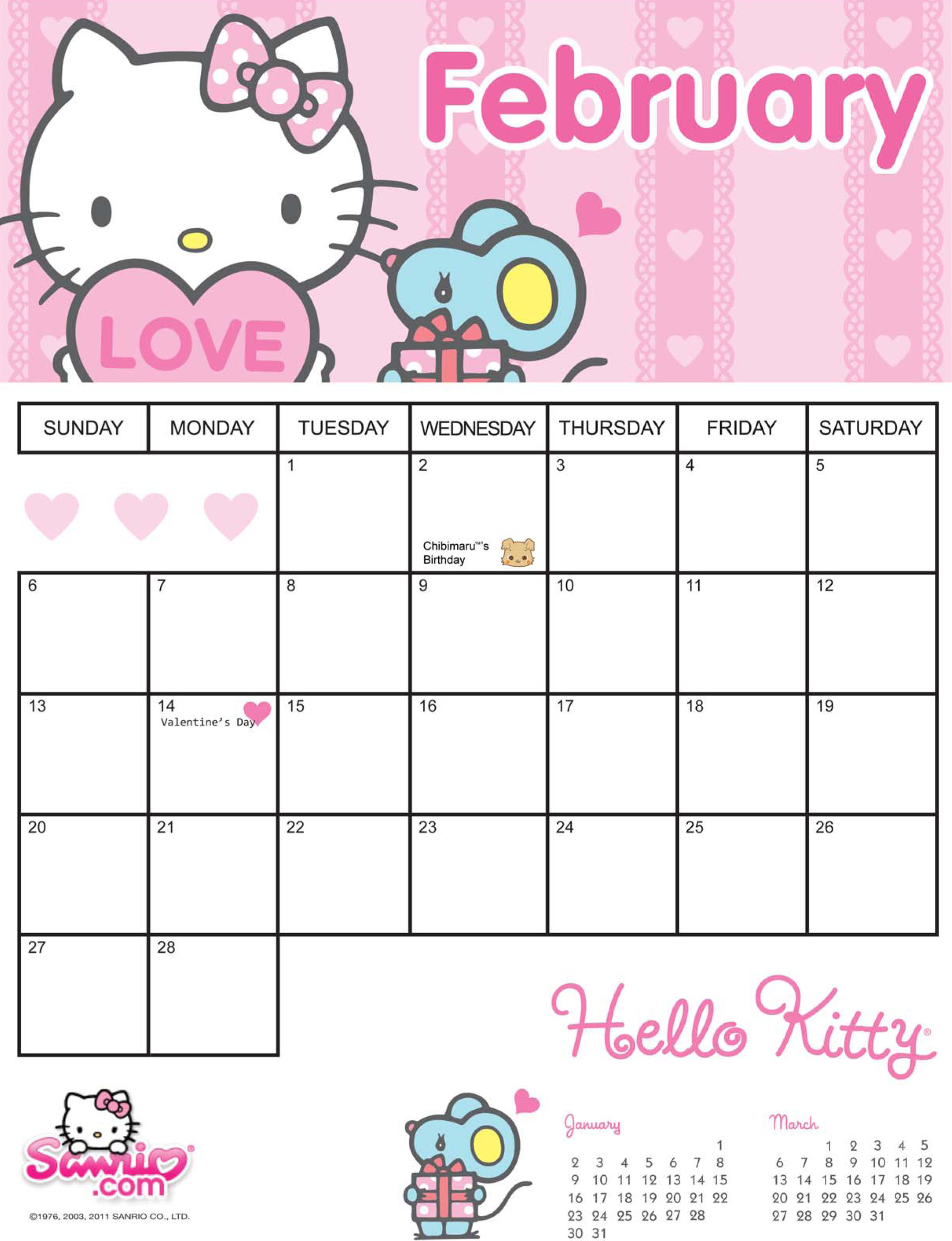 Hello Kitty Monthly Calendar : Printable monthly hello kitty calendar Hello Kitty Monthly Calendar : Printable monthly hello kitty calendar
