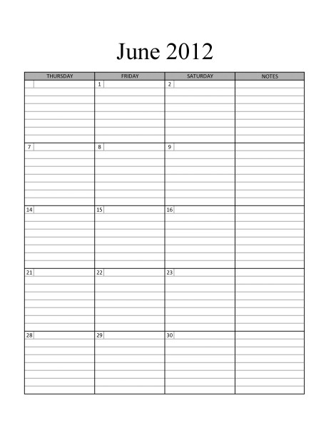 Printeable Lined Monthly Calendar