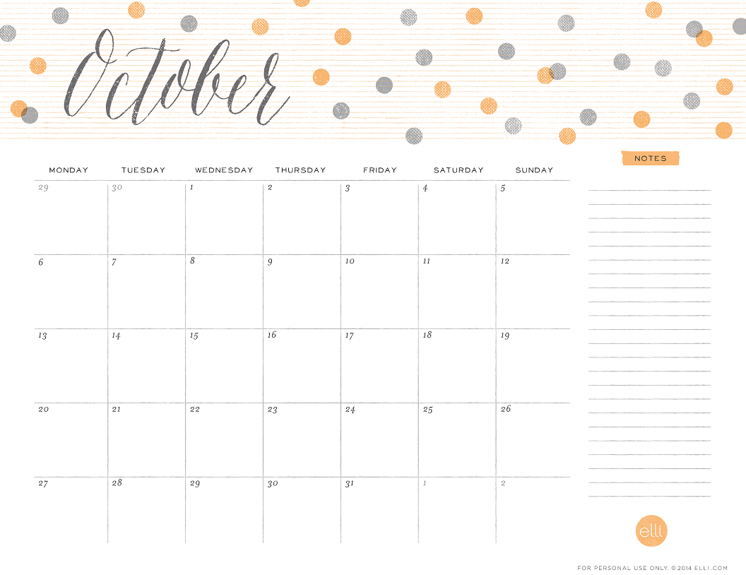 October 2018 Calendar Cute