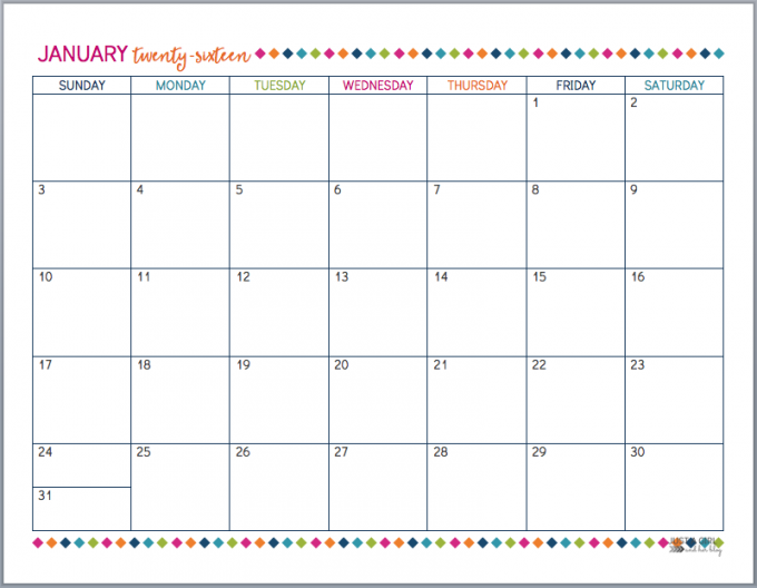 free monthly calendars