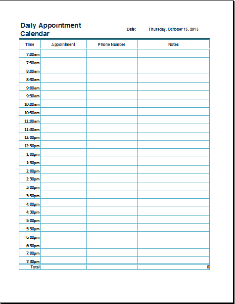 Daily Calendar Template 2016 : Daily appointment calendar template Daily Calendar Template 2016 : Daily appointment calendar template