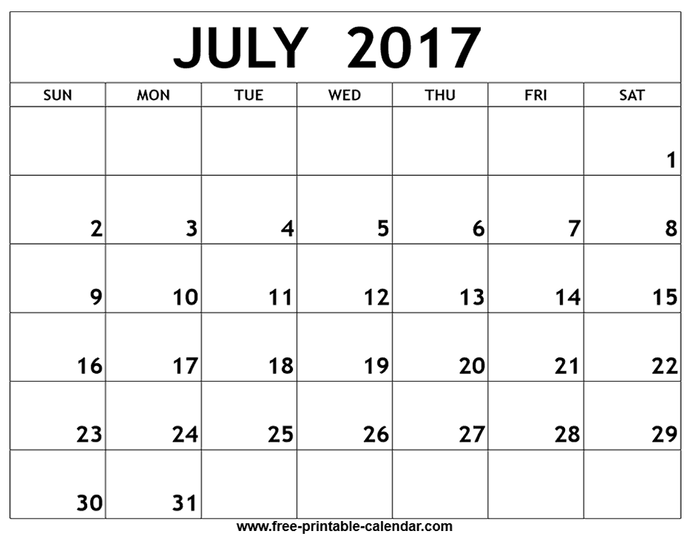 Free July Printable Calendar Calendar Template 2019