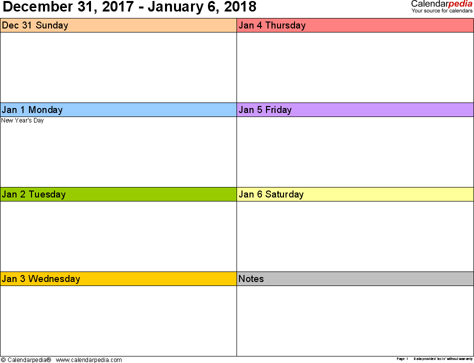 printable calendar weekly 2018