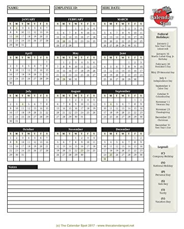 2018 Employee Yearly Calendar Calendar Template 2018 Employee Attendance Calendar 2017 Free Calendar Template 2018