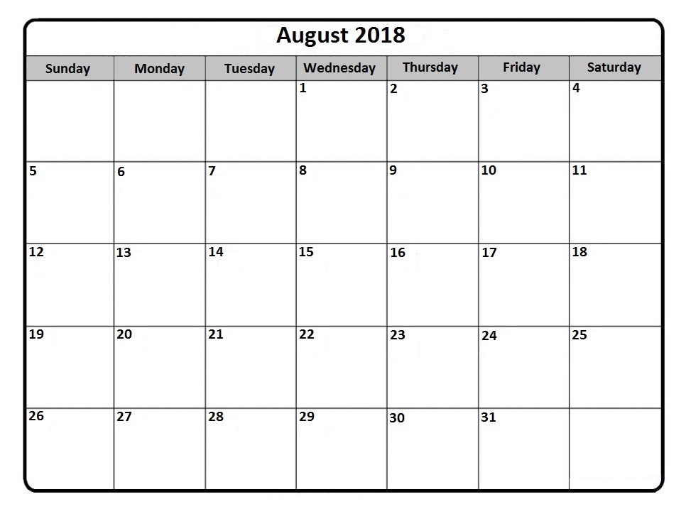 August 2018 Printable Calendar Templates
