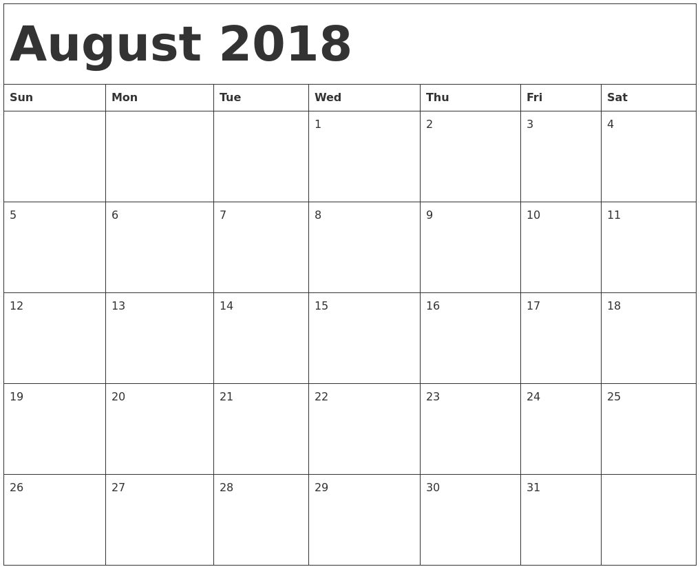 November 2018 Monthly Calendar