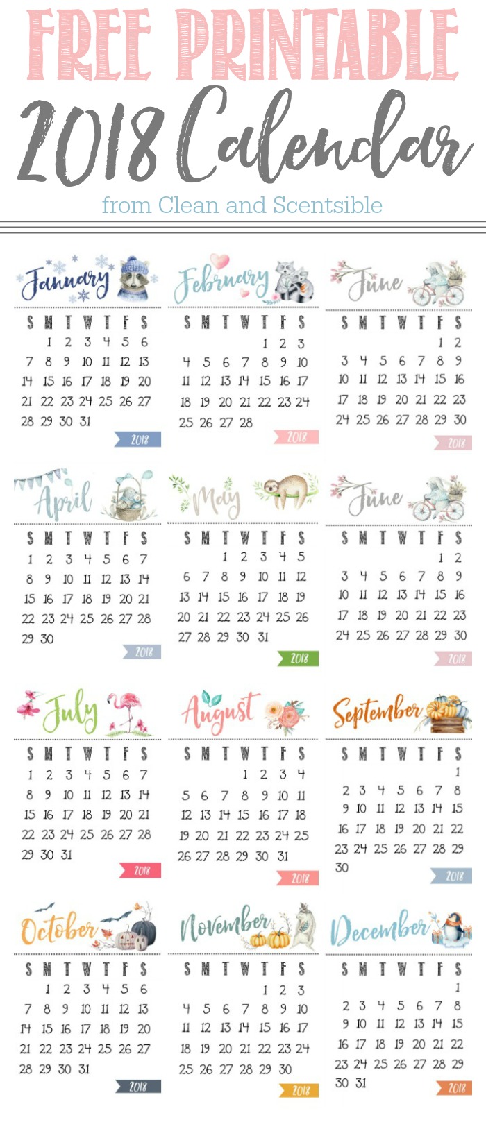 Free Printable Calendar Clean and Scentsible