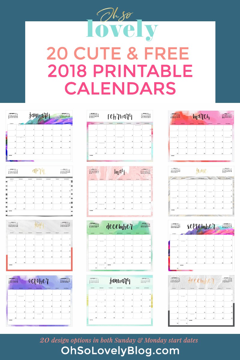 pretty january 2018 calendar