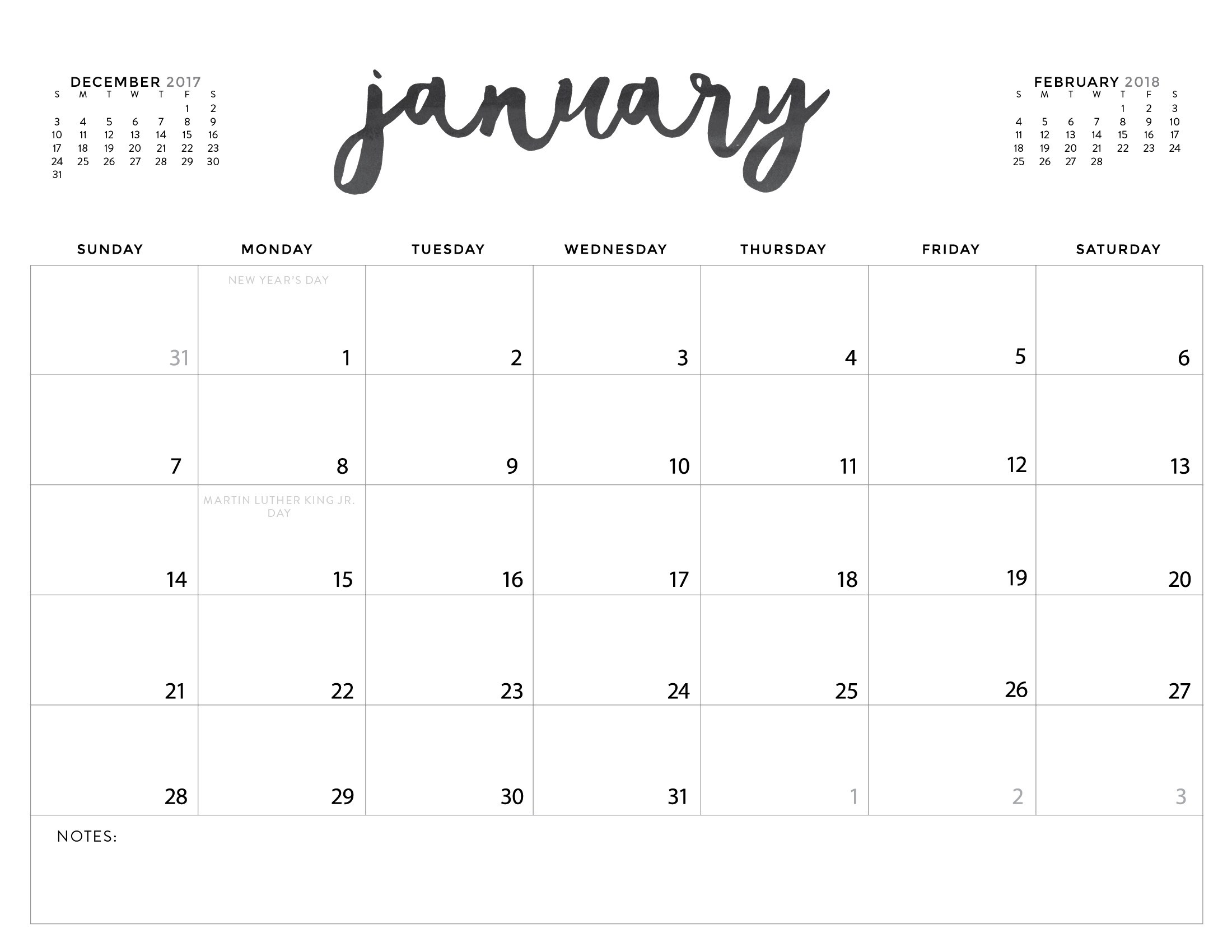 calendars 2018 free printable