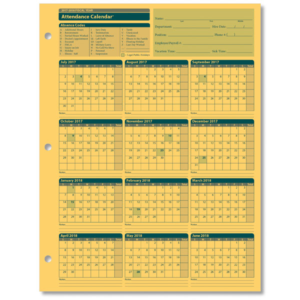 attendance tracking calendar