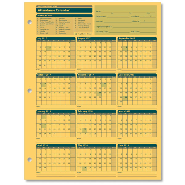 yearly attendance calendars 2018 printable free a4200 2017 2018 fiscal attendance calendar 1 xl hysFWY