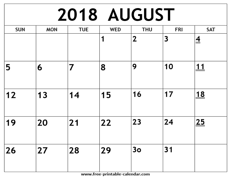 blank monthly calendar august 2018 Ideal.vistalist.co