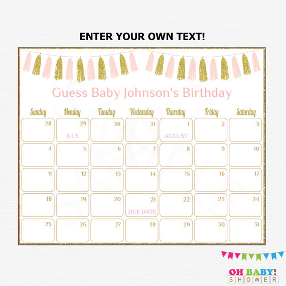 Baby Due Date Calendar Baby Shower Pink Gold Guess