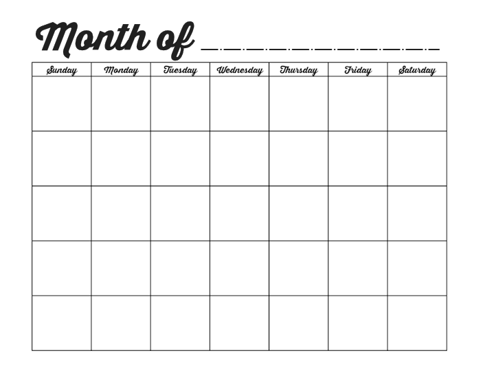 Fill In Calendar Template | calendar month printable