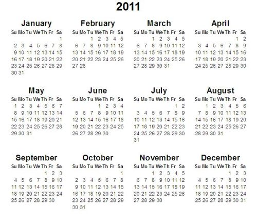 2011 Calendar Printable