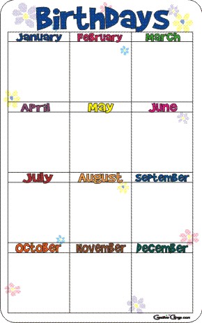 Birthday Chart For Classrooms Free Printable