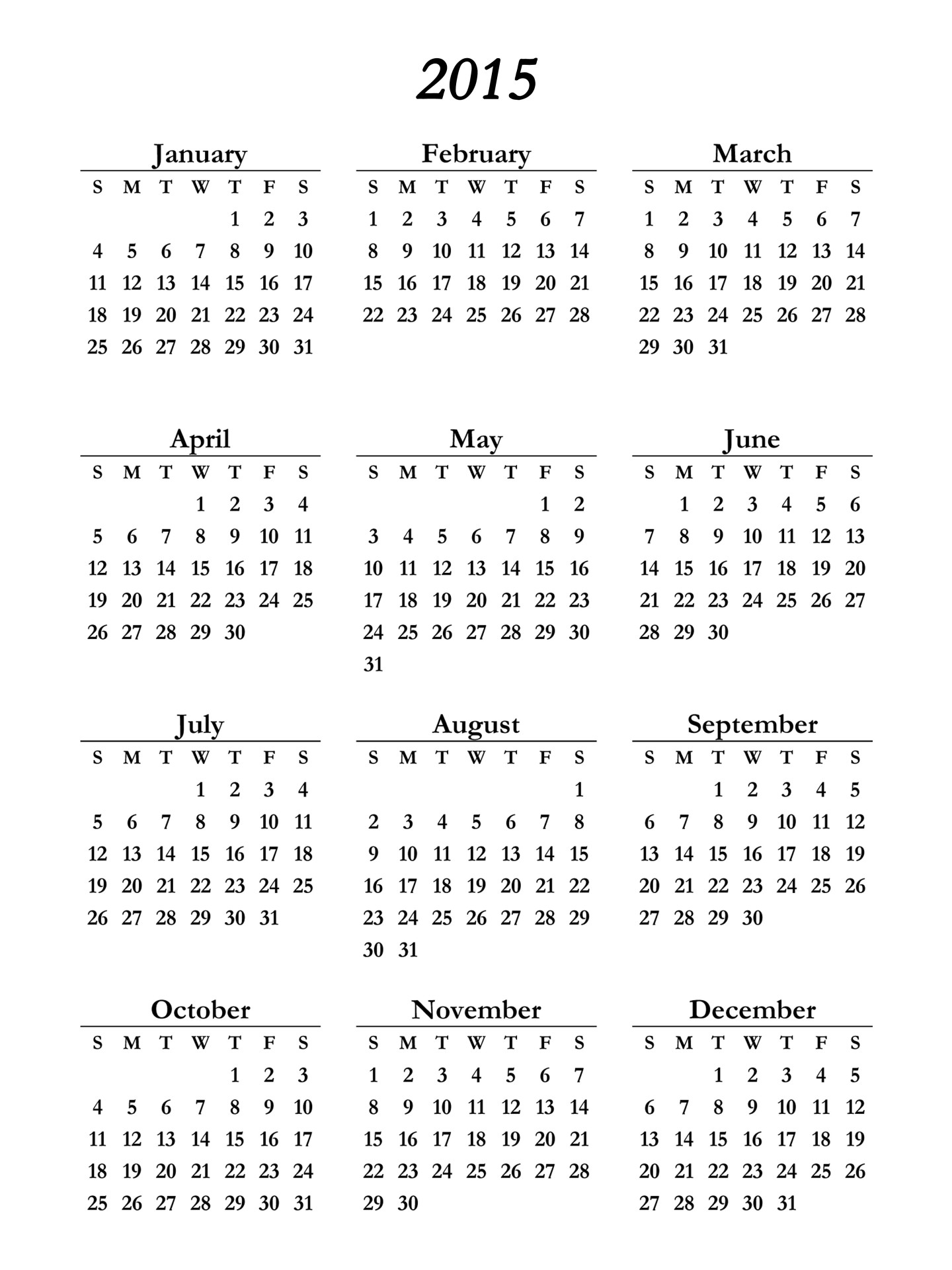 2015 Free Printable Calendars Com