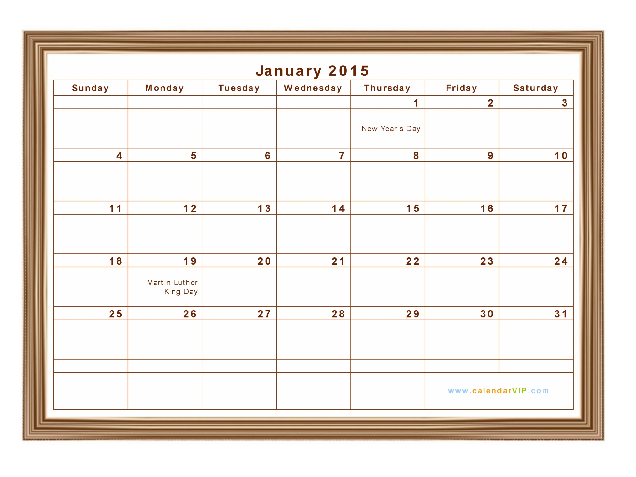 January 2015 Calendar Printable Template