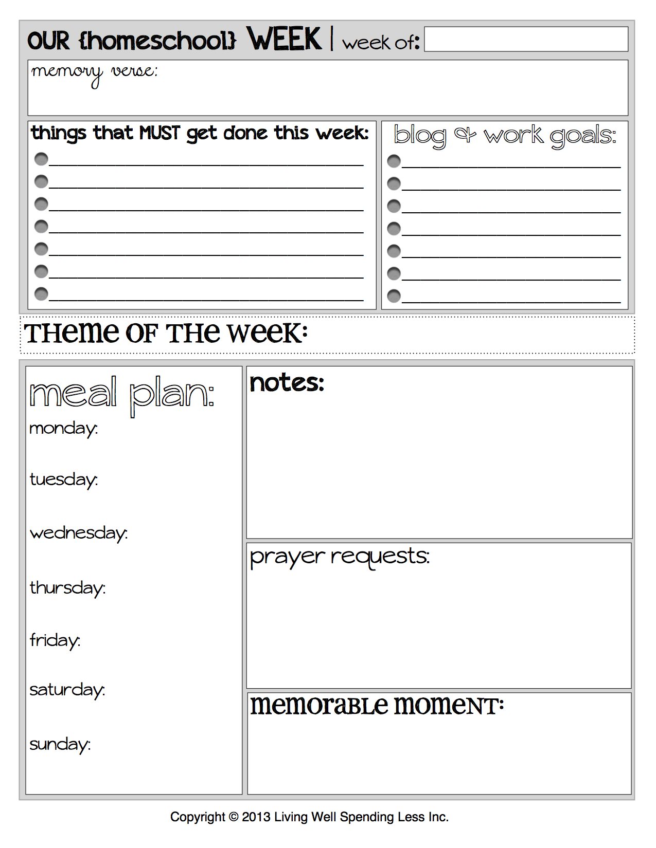 Free Printable Homeschool Weekly Planner