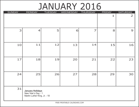 January 2015 Calendar Printable Free
