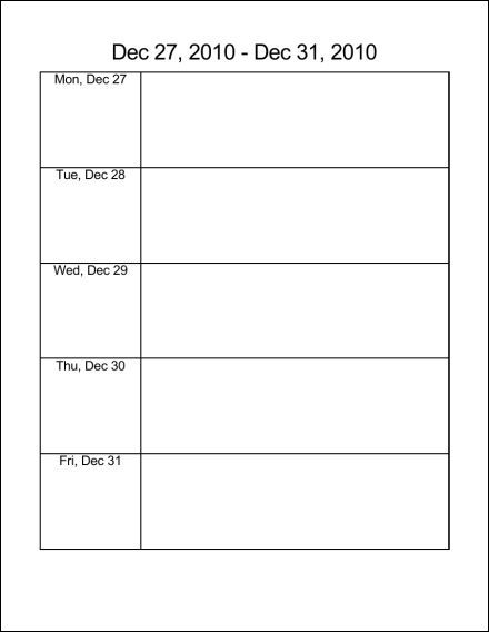 Blank Monday through Friday Printable Calendar