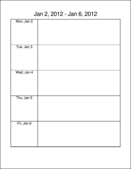 Printable Weekly Calendar Monday through Friday