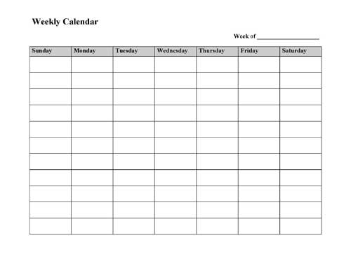 Printable Weekly Calendar Template