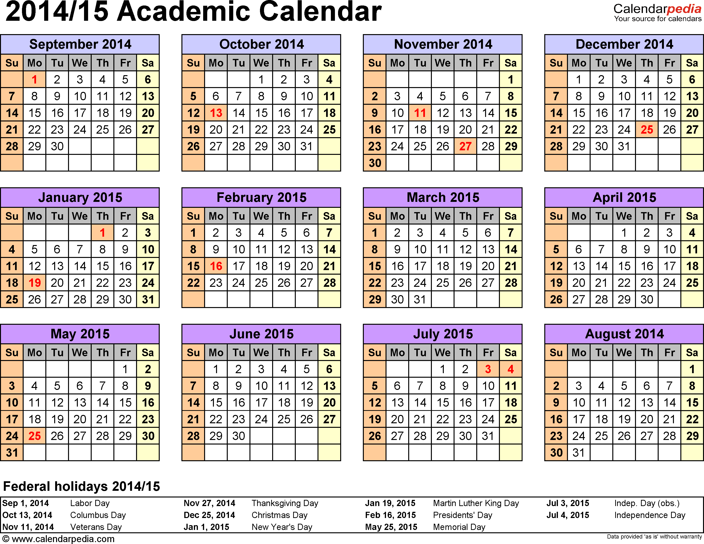 Academic Calendar 2015 2016