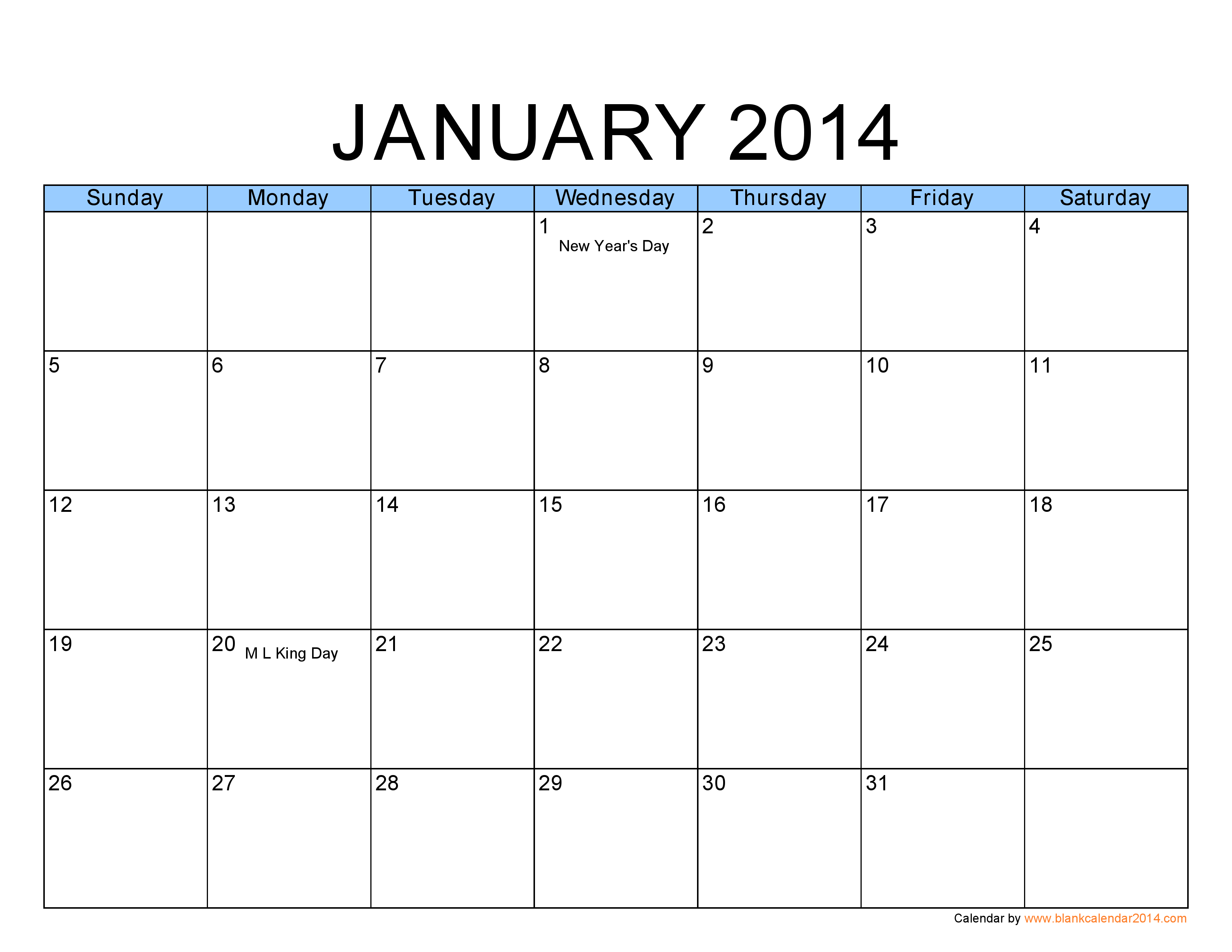 January 2014 Calendar Template