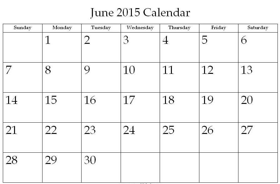 June 2015 Calendar Printable Template