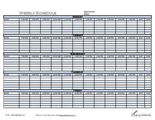 Free Printable Weekly Employee Schedule